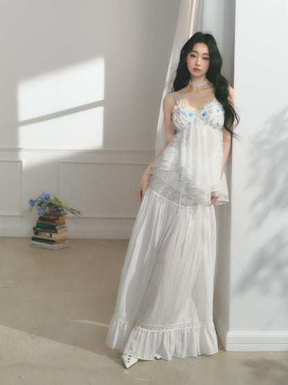 [Early Morning Vanilla] Original Vintage Jacquard Lace Cut Out Ruffled Skirt【s0000013539】
