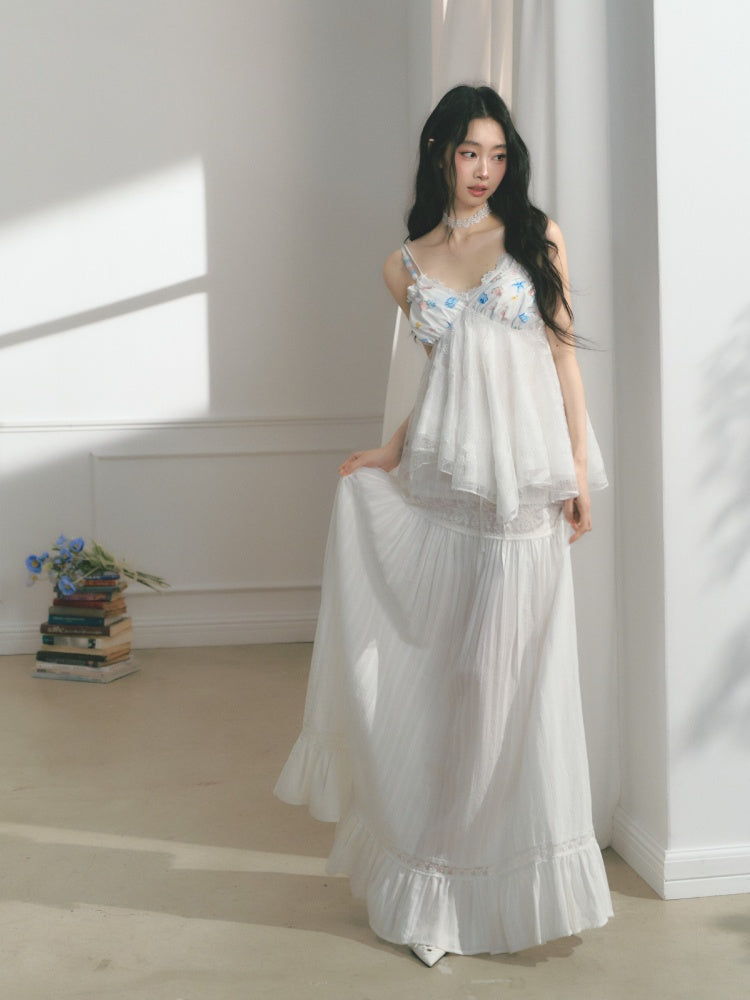 [Early Morning Vanilla] Original Vintage Jacquard Lace Cut Out Ruffled Skirt【s0000013539】