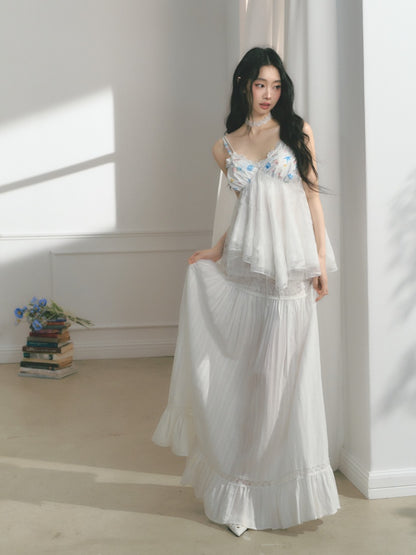 [Early Morning Vanilla] Original Vintage Jacquard Lace Cut Out Ruffled Skirt【s0000013539】