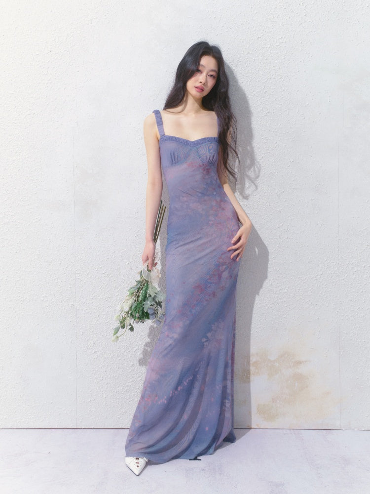 [Flowering Pinellia] Original Bandeau Mesh Pleated Stretch Waist Dress【s0000013541】