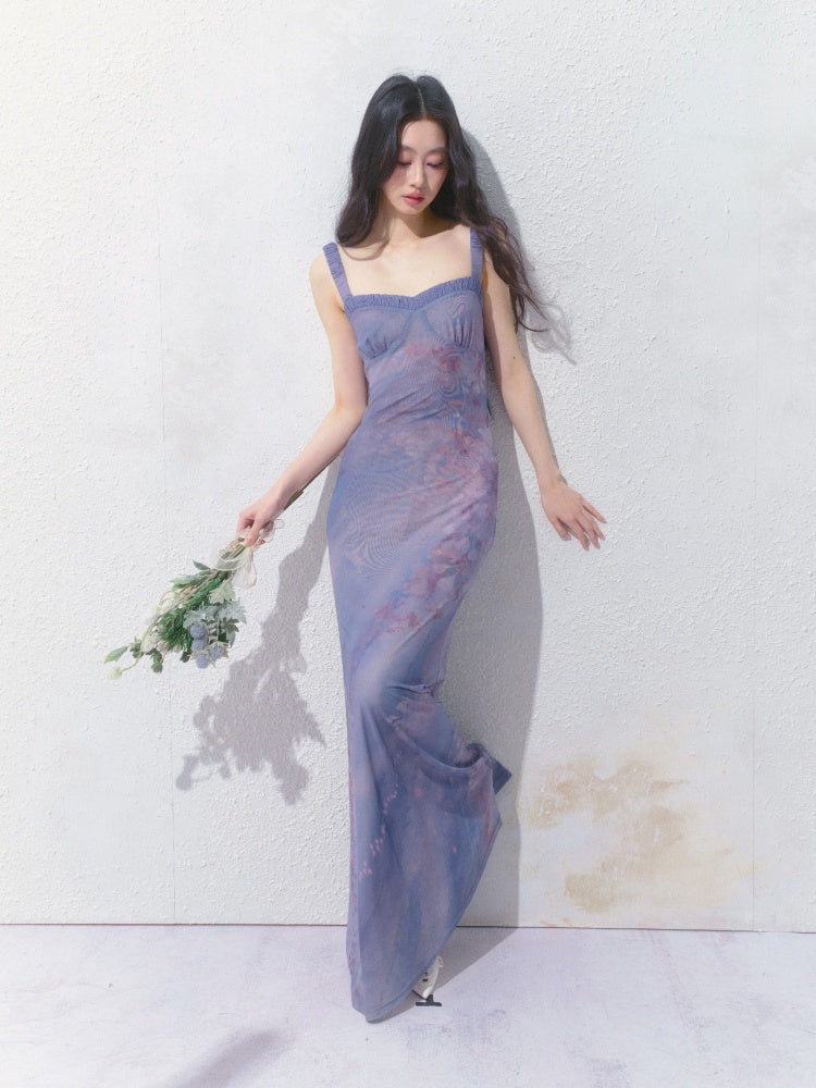 [Flowering Pinellia] Original Bandeau Mesh Pleated Stretch Waist Dress【s0000013541】