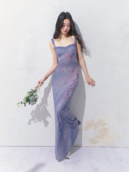[Flowering Pinellia] Original Bandeau Mesh Pleated Stretch Waist Dress【s0000013541】