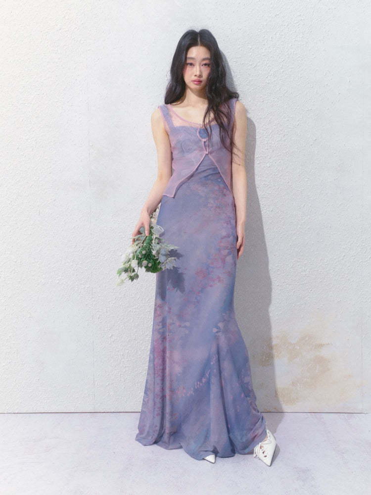 [Flowering Pinellia] Original Bandeau Mesh Pleated Stretch Waist Dress【s0000013541】