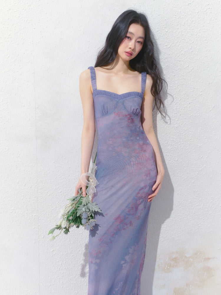 [Flowering Pinellia] Original Bandeau Mesh Pleated Stretch Waist Dress【s0000013541】