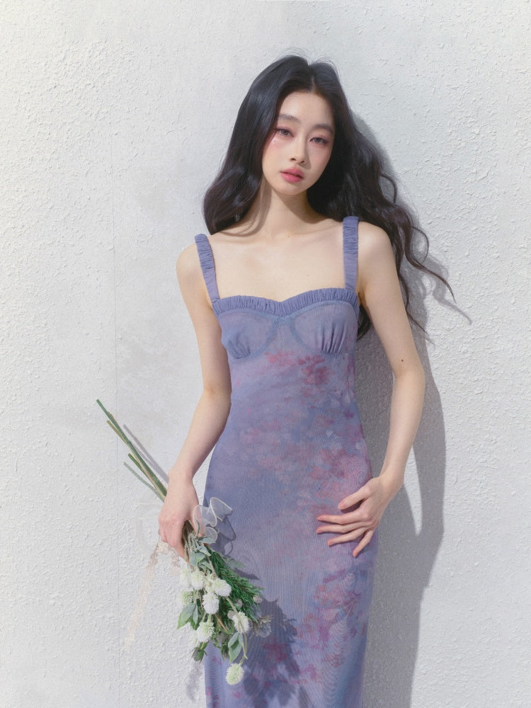 [Flowering Pinellia] Original Bandeau Mesh Pleated Stretch Waist Dress【s0000013541】