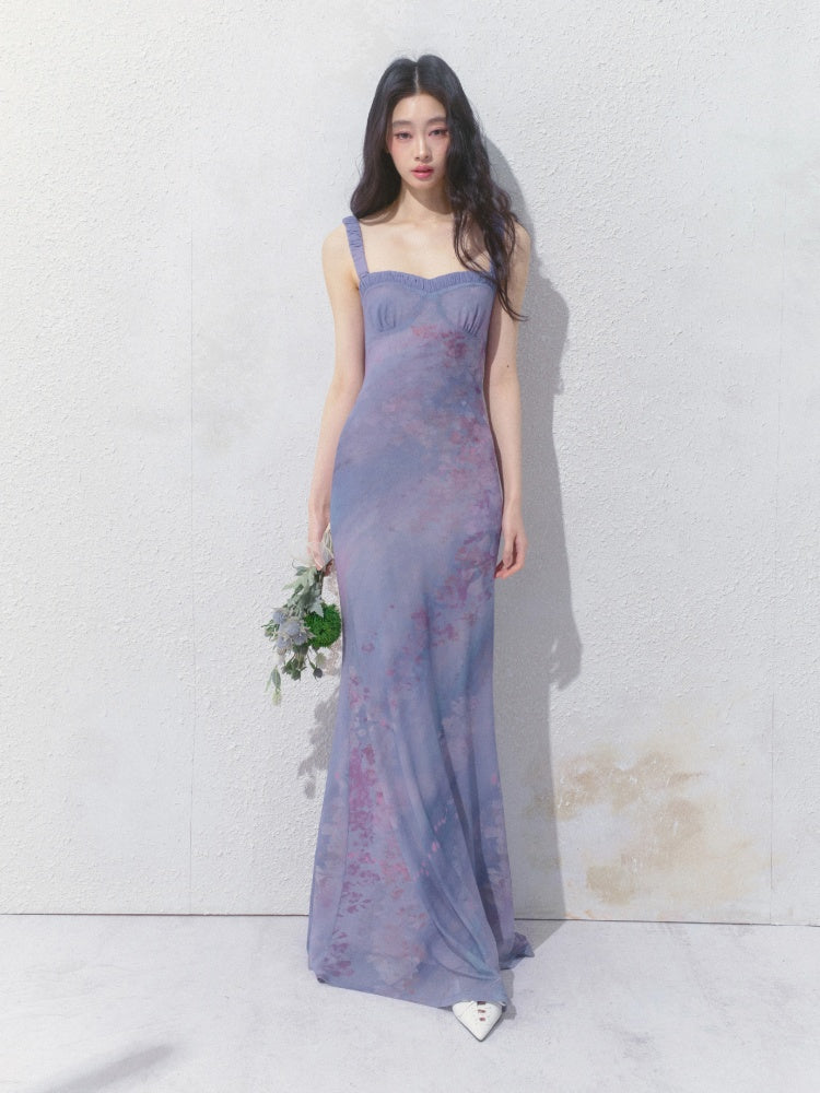 [Flowering Pinellia] Original Bandeau Mesh Pleated Stretch Waist Dress【s0000013541】