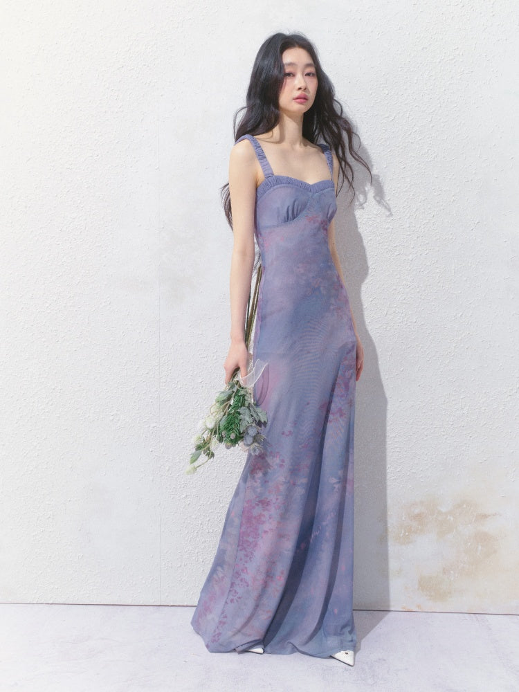 [Flowering Pinellia] Original Bandeau Mesh Pleated Stretch Waist Dress【s0000013541】