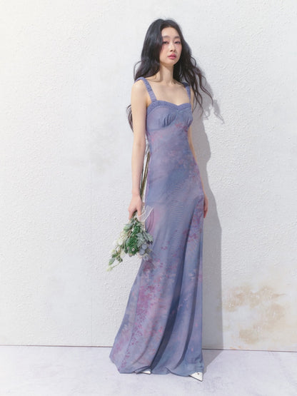 [Flowering Pinellia] Original Bandeau Mesh Pleated Stretch Waist Dress【s0000013541】