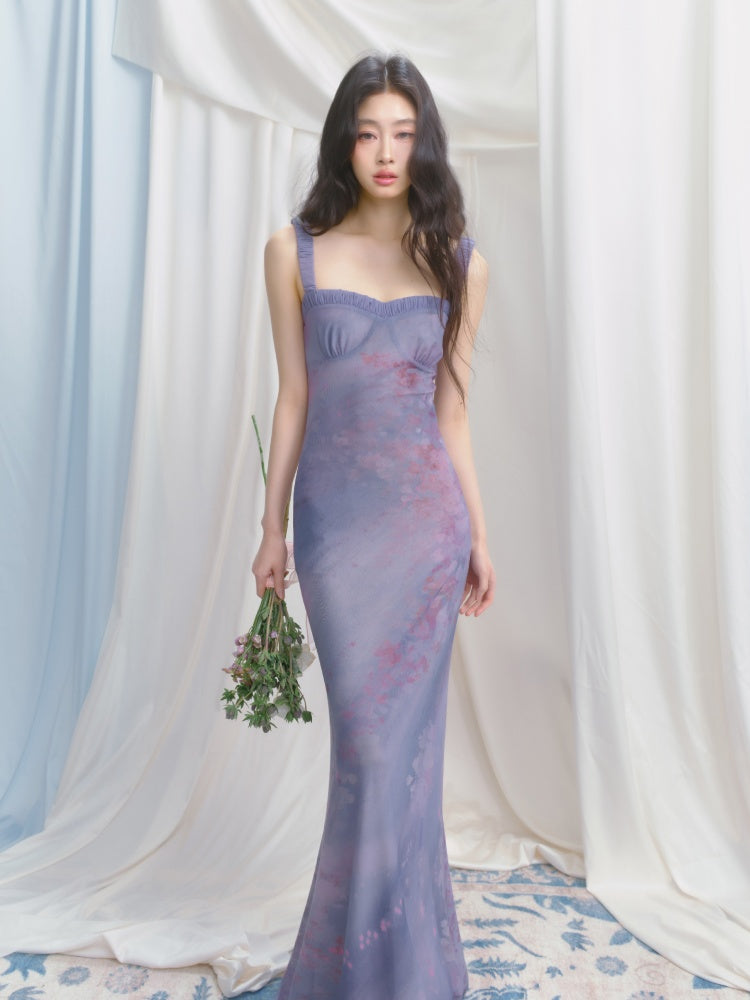 [Flowering Pinellia] Original Bandeau Mesh Pleated Stretch Waist Dress【s0000013541】