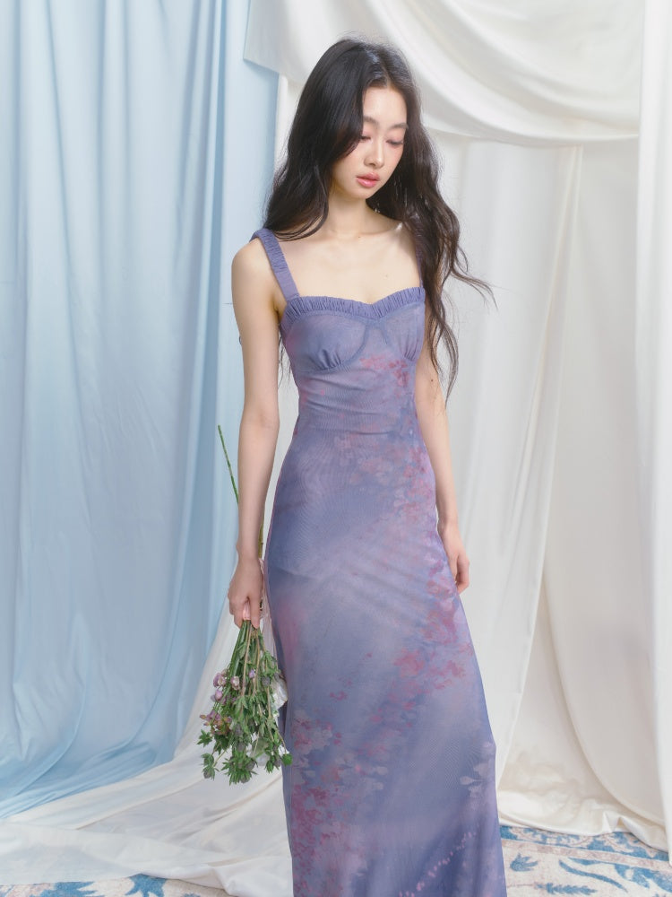 [Flowering Pinellia] Original Bandeau Mesh Pleated Stretch Waist Dress【s0000013541】