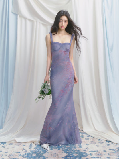 [Flowering Pinellia] Original Bandeau Mesh Pleated Stretch Waist Dress【s0000013541】