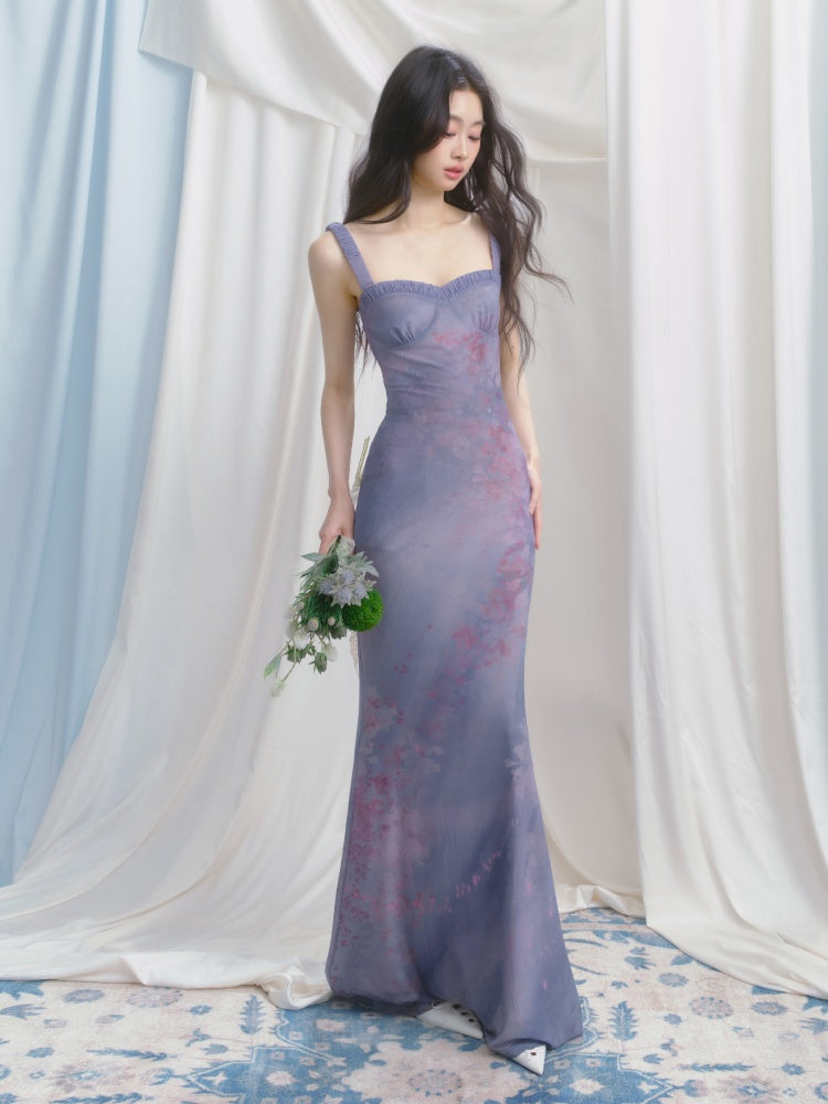 [Flowering Pinellia] Original Bandeau Mesh Pleated Stretch Waist Dress【s0000013541】