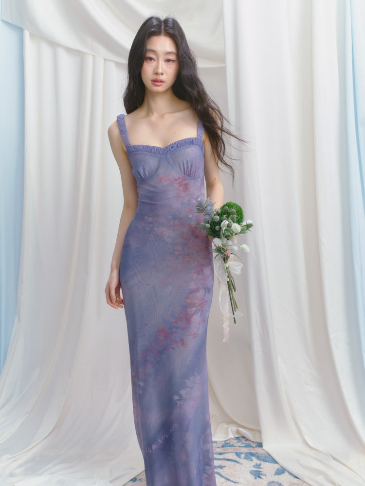 [Flowering Pinellia] Original Bandeau Mesh Pleated Stretch Waist Dress【s0000013541】