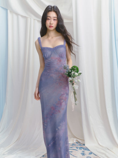 [Flowering Pinellia] Original Bandeau Mesh Pleated Stretch Waist Dress【s0000013541】