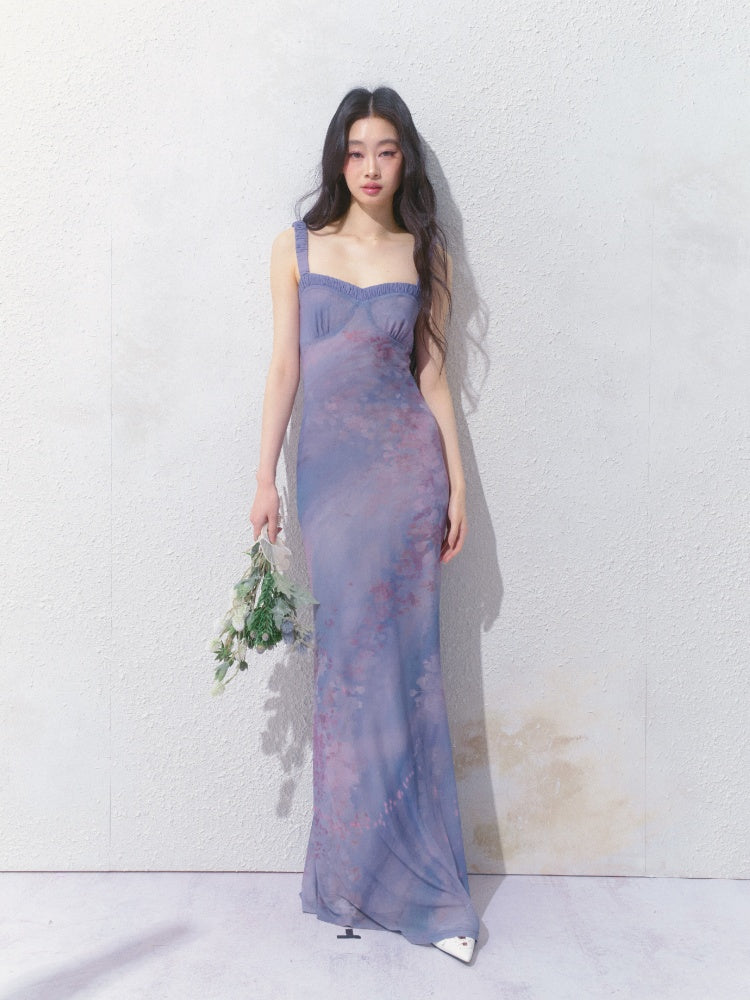 [Flowering Pinellia] Original Bandeau Mesh Pleated Stretch Waist Dress【s0000013541】