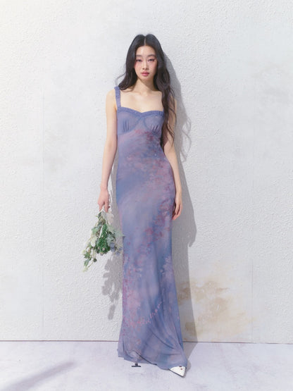 [Flowering Pinellia] Original Bandeau Mesh Pleated Stretch Waist Dress【s0000013541】