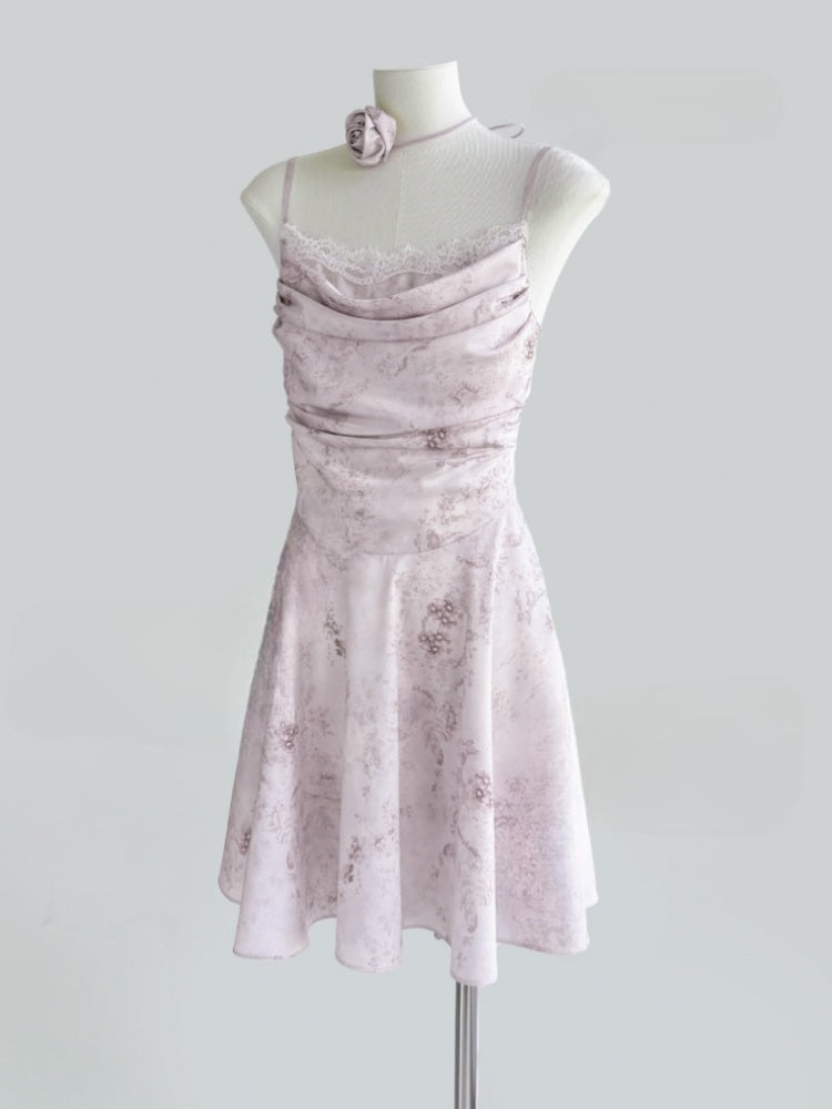 [Purple Hyacinth] Original Lace Pleated Waist Slimming Dress【s0000013542】