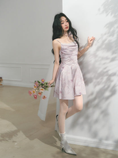 [Purple Hyacinth] Original Lace Pleated Waist Slimming Dress【s0000013542】