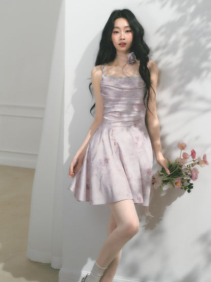 [Purple Hyacinth] Original Lace Pleated Waist Slimming Dress【s0000013542】