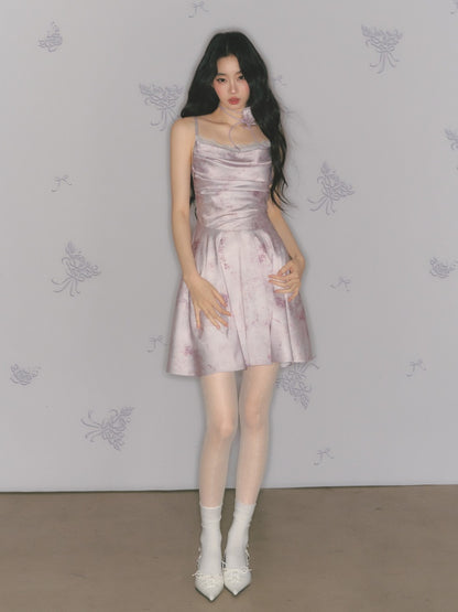 [Purple Hyacinth] Original Lace Pleated Waist Slimming Dress【s0000013542】