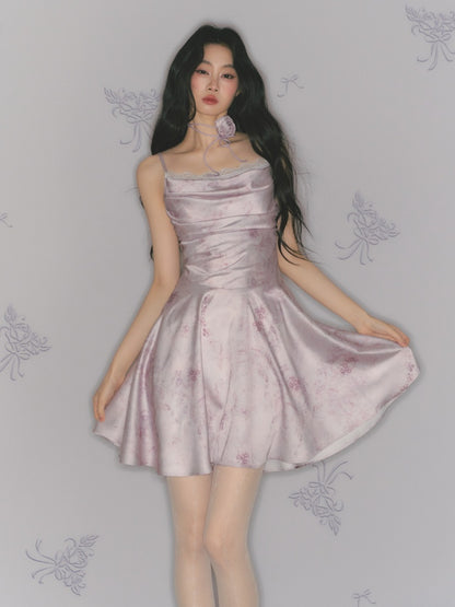 [Purple Hyacinth] Original Lace Pleated Waist Slimming Dress【s0000013542】