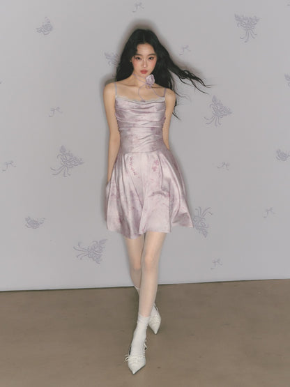 [Purple Hyacinth] Original Lace Pleated Waist Slimming Dress【s0000013542】