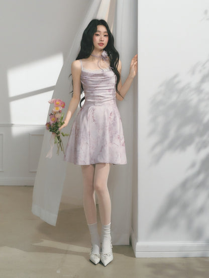 [Purple Hyacinth] Original Lace Pleated Waist Slimming Dress【s0000013542】