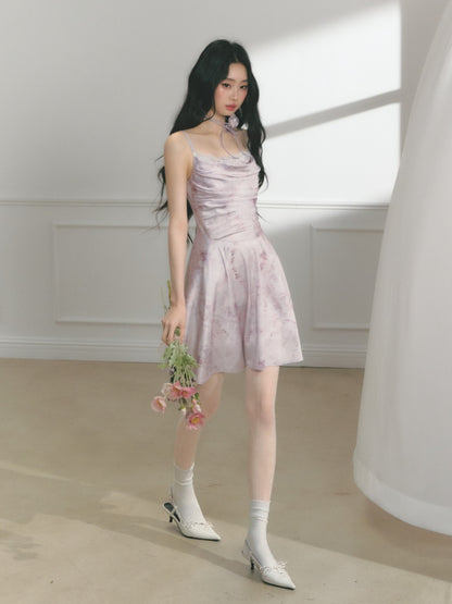 [Purple Hyacinth] Original Lace Pleated Waist Slimming Dress【s0000013542】