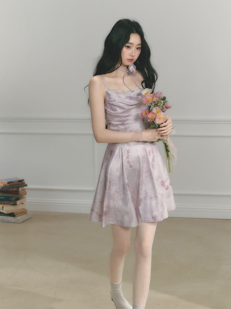 [Purple Hyacinth] Original Lace Pleated Waist Slimming Dress【s0000013542】