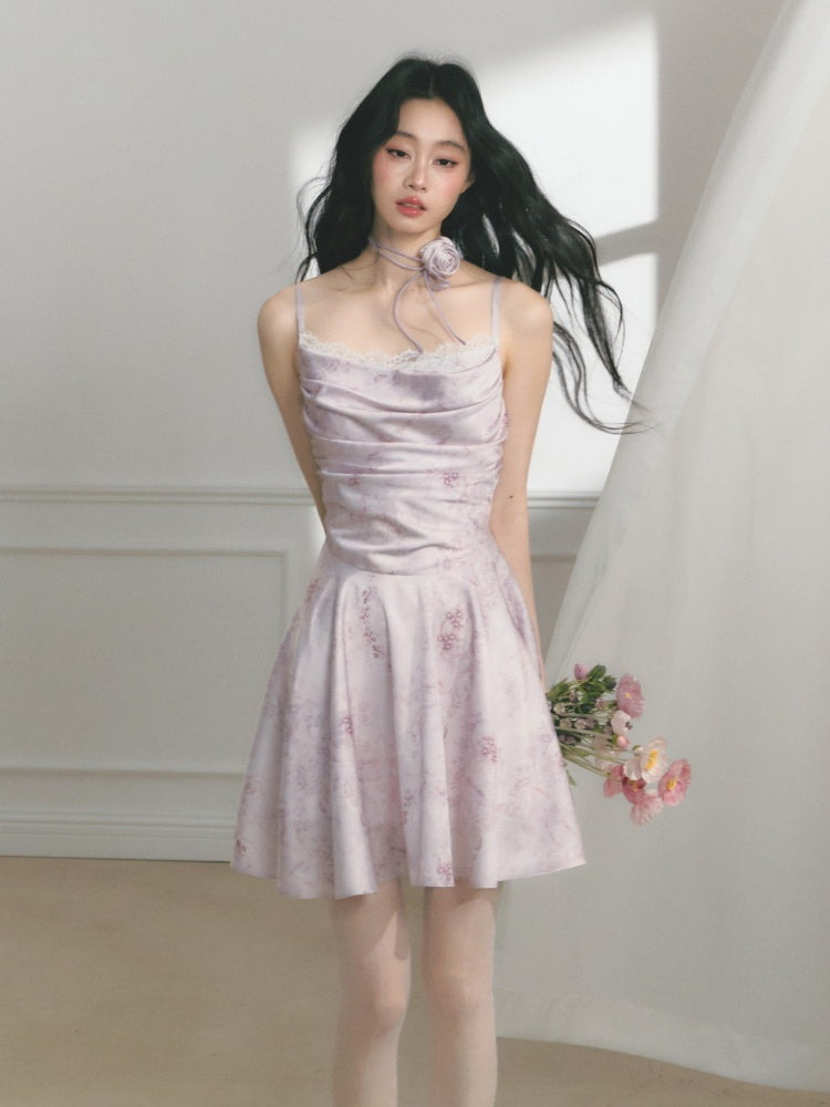 [Purple Hyacinth] Original Lace Pleated Waist Slimming Dress【s0000013542】