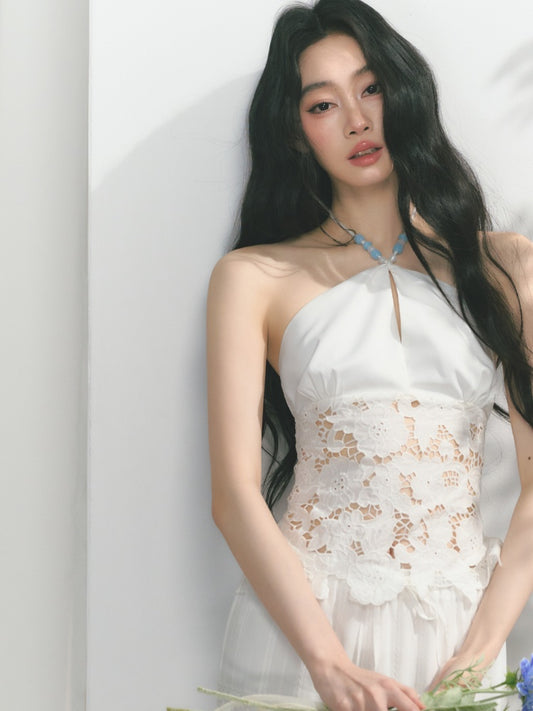 [Mermaid Tears] Original Cut-Out Embroidery Jacquard Waist Slimming Tops【s0000013543】