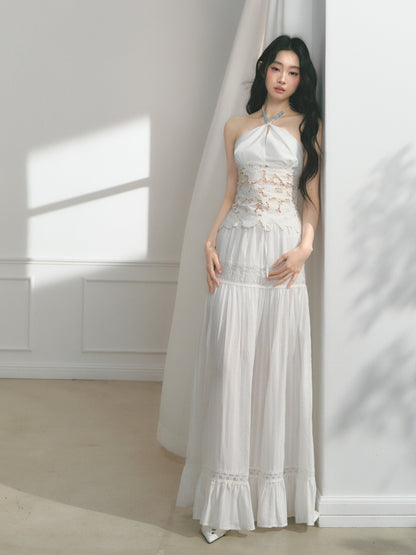 [Mermaid Tears] Original Cut-Out Embroidery Jacquard Waist Slimming Tops【s0000013543】