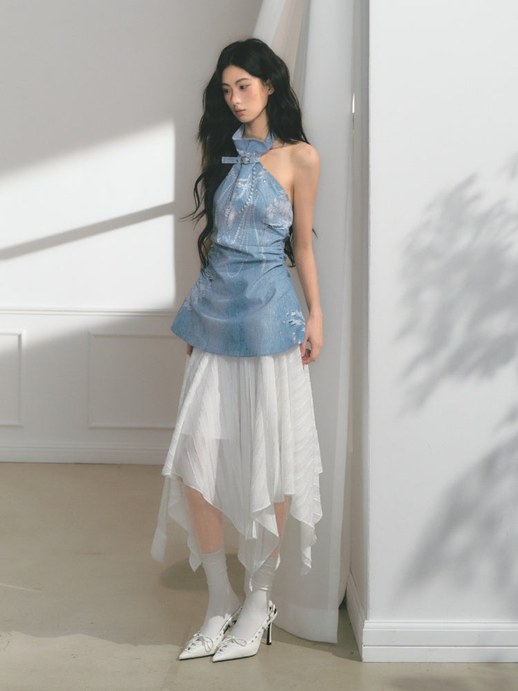 [Sea Of Time] Original Pleated Waist Slimming Camisole Tops【s0000013544】