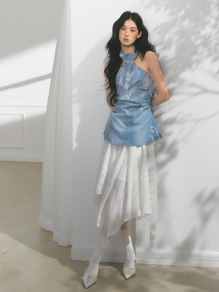 [Sea Of Time] Original Pleated Waist Slimming Camisole Tops【s0000013544】