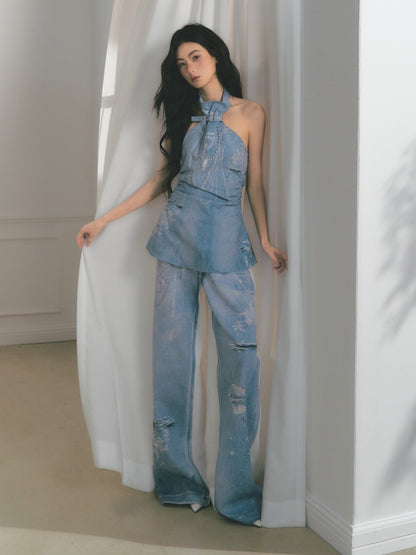 [Sea Of Time] Original Pleated Waist Slimming Camisole Tops【s0000013544】