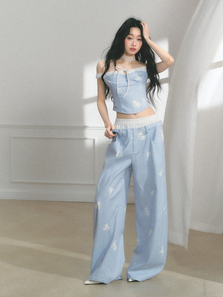 [North Of The Coast] Original Floral Print Suspender Tops& Pants【s0000013546】