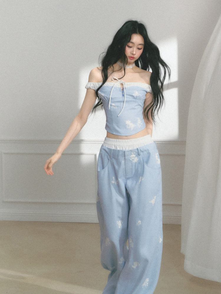 [North Of The Coast] Original Floral Print Suspender Tops& Pants【s0000013546】