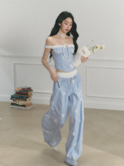 [North Of The Coast] Original Floral Print Suspender Tops& Pants【s0000013546】