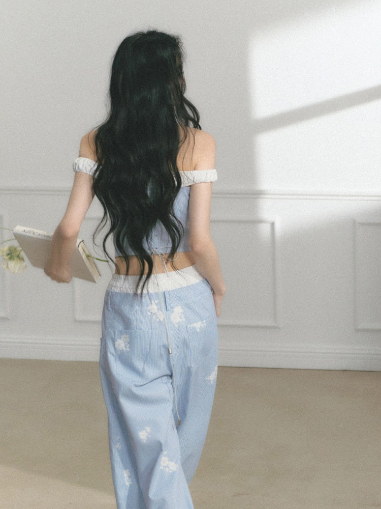 [North Of The Coast] Original Floral Print Suspender Tops& Pants【s0000013546】