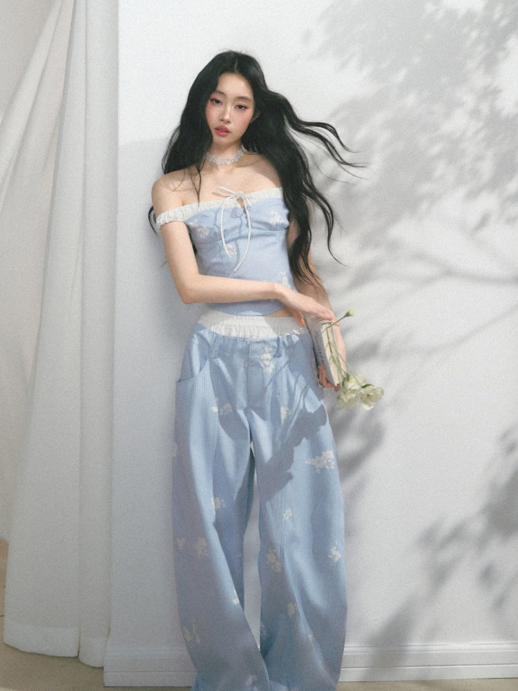[North Of The Coast] Original Floral Print Suspender Tops& Pants【s0000013546】