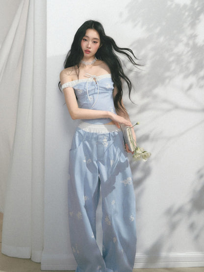 [North Of The Coast] Original Floral Print Suspender Tops& Pants【s0000013546】