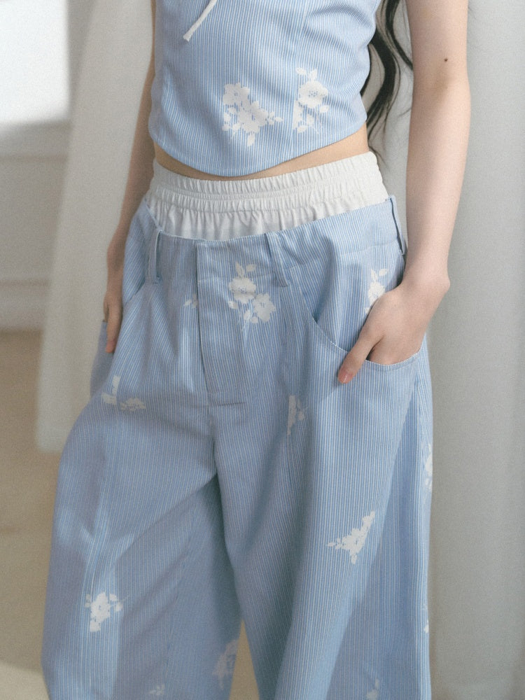 [North Of The Coast] Original Floral Print Suspender Tops& Pants【s0000013546】