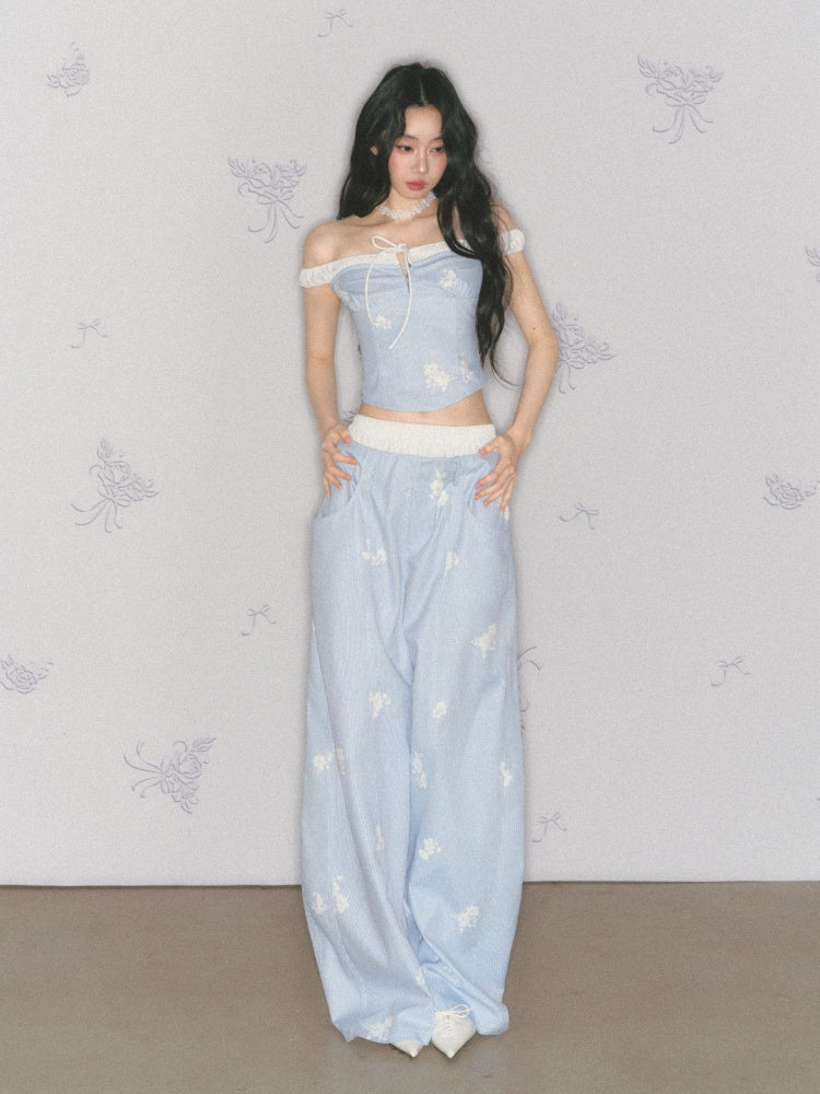 [North Of The Coast] Original Floral Print Suspender Tops& Pants【s0000013546】
