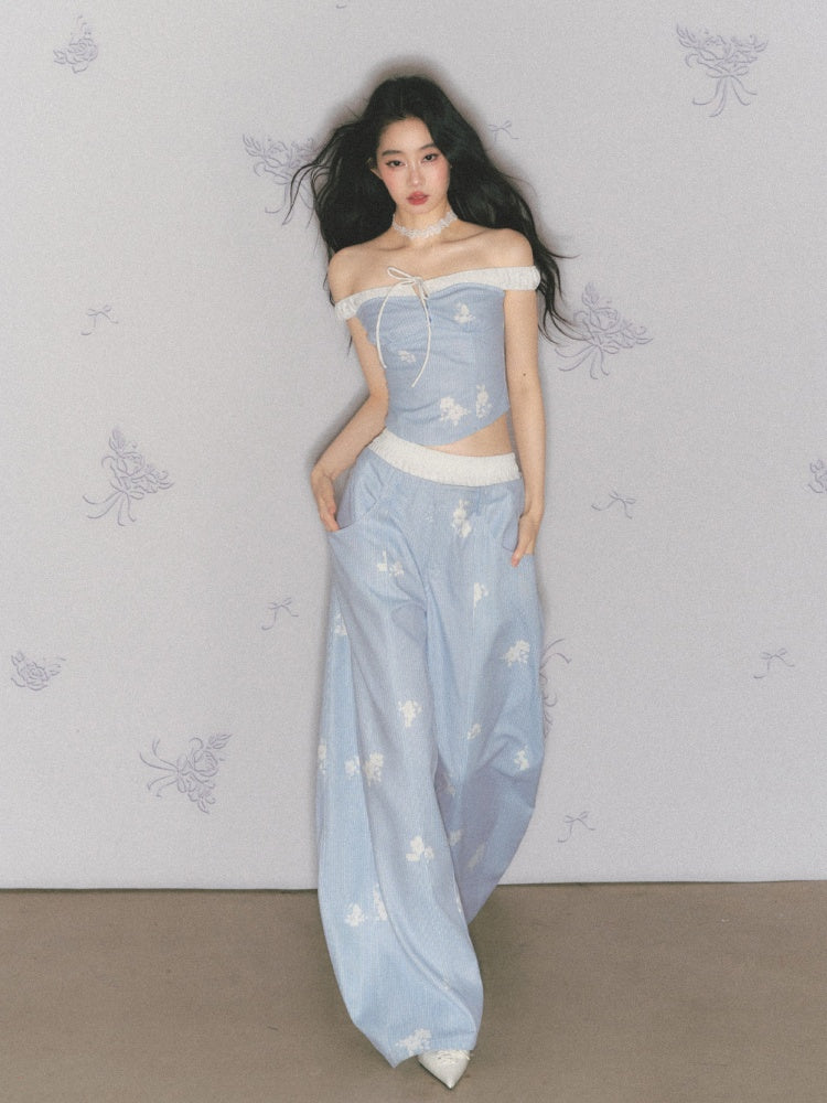 [North Of The Coast] Original Floral Print Suspender Tops& Pants【s0000013546】