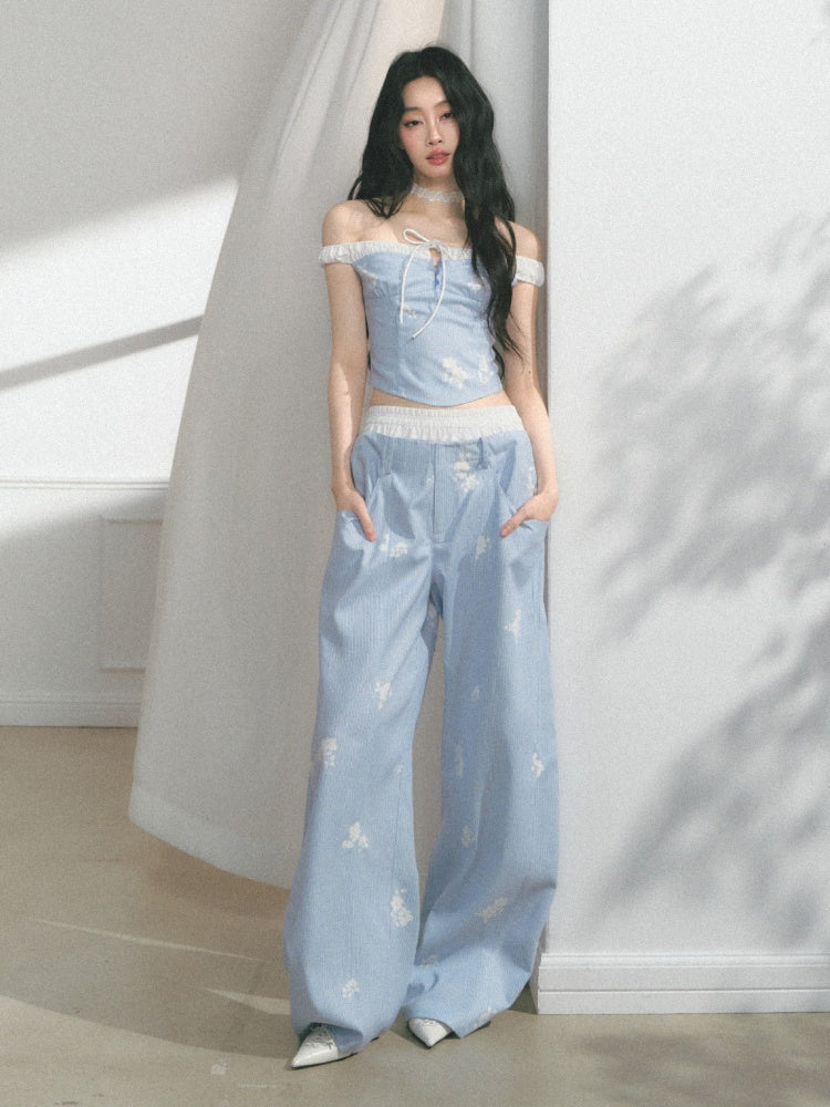 [North Of The Coast] Original Floral Print Suspender Tops& Pants【s0000013546】