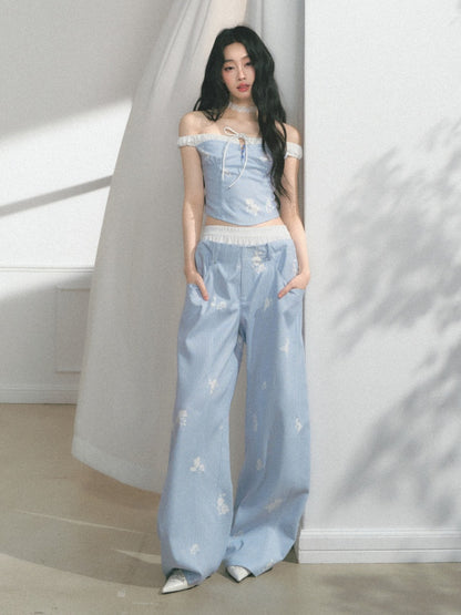 [North Of The Coast] Original Floral Print Suspender Tops& Pants【s0000013546】