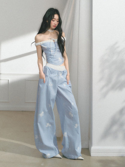 [North Of The Coast] Original Floral Print Suspender Tops& Pants【s0000013546】
