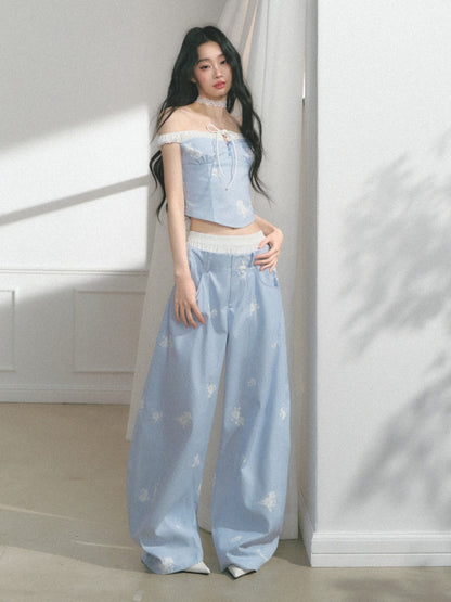 [North Of The Coast] Original Floral Print Suspender Tops& Pants【s0000013546】