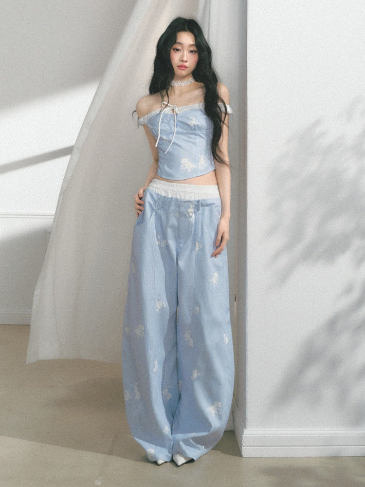 [North Of The Coast] Original Floral Print Suspender Tops& Pants【s0000013546】