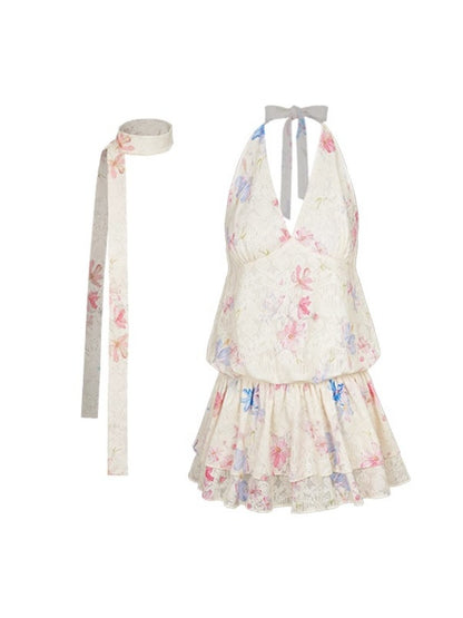 [Monet's Garden] Original Monet Print Design Slim V-Neck Dress【s0000013547】